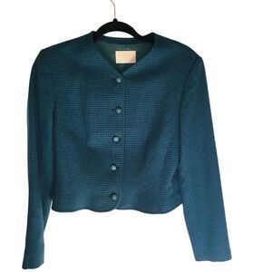 Vintage Pendleton Teal Houndstooth Wool Cropped Academic Blazer 4